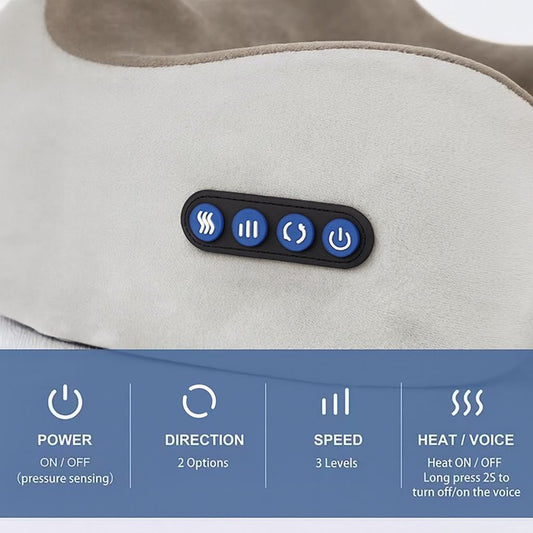 Portable U-Shape Heated Neck Massage Pillow – Vibration & Memory Foam Comfort | Travel & Daily Relief