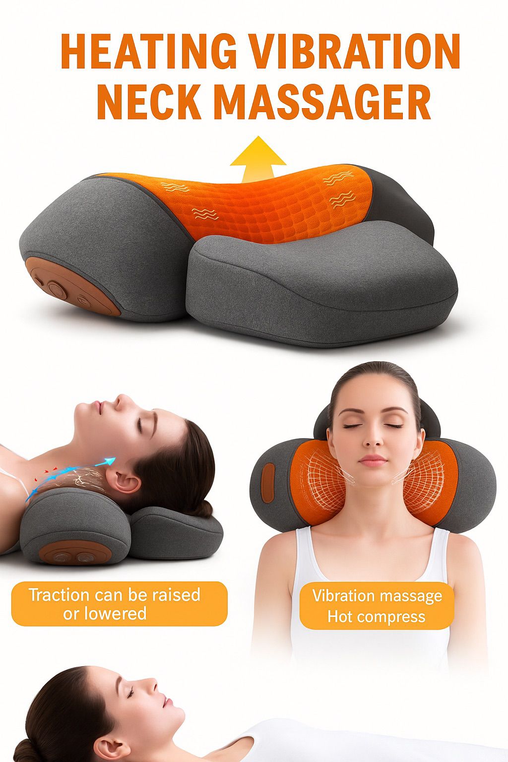3-in-1 Cervical Neck Massager Pillow – Heat, Vibration & Traction Relief