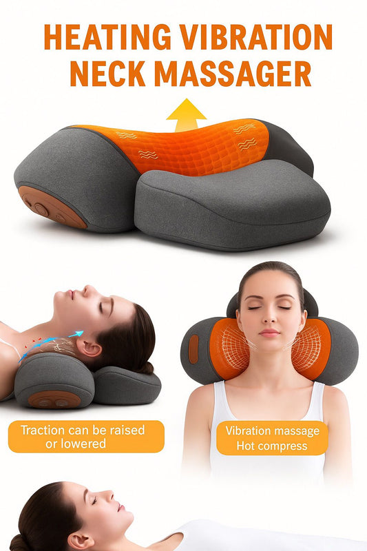 3-in-1 Cervical Neck Massager Pillow – Heat, Vibration & Traction Relief
